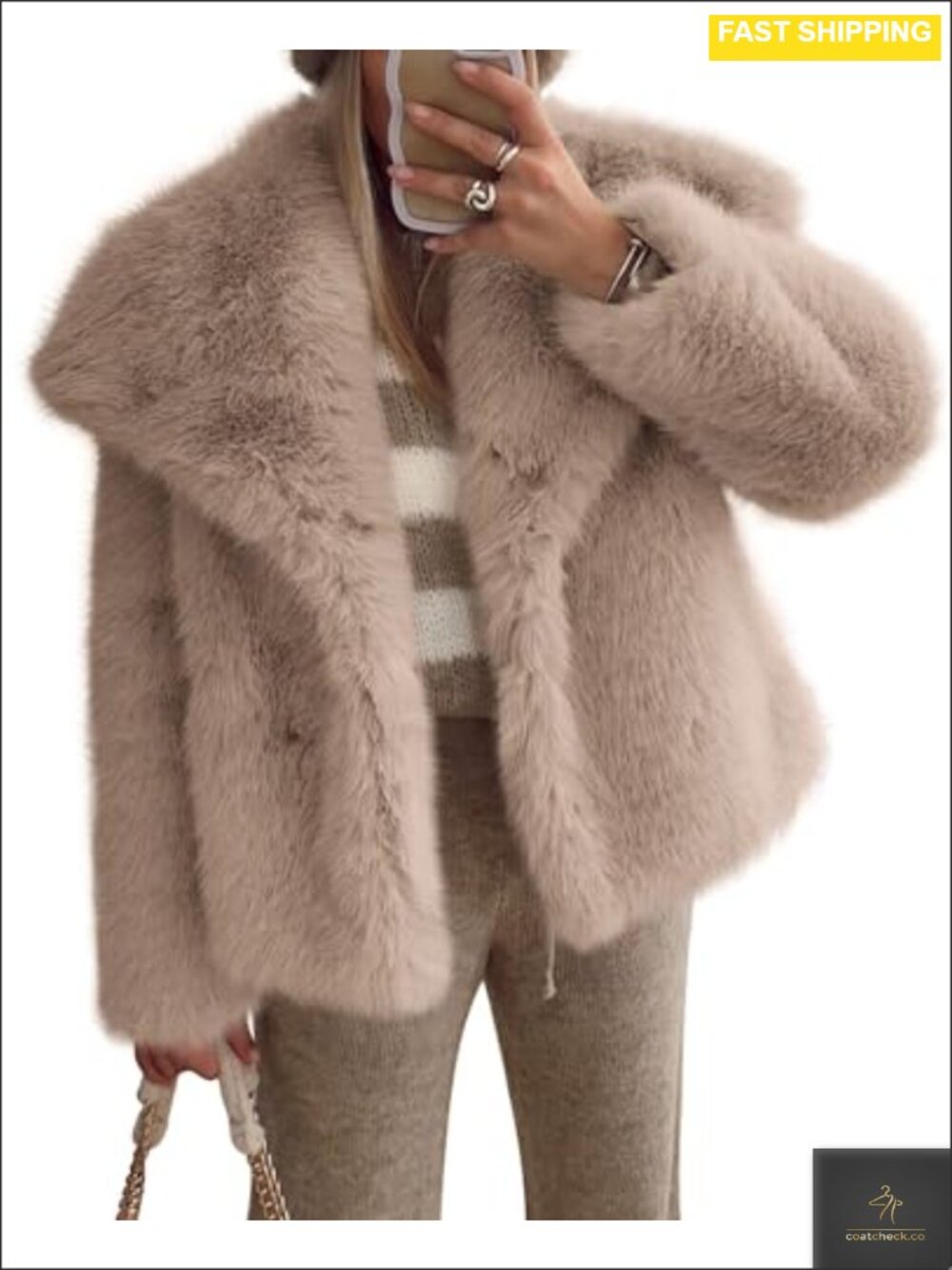 Womens Faux Fur Oversized Winter Coat Button Down Long Sleeve Jacket